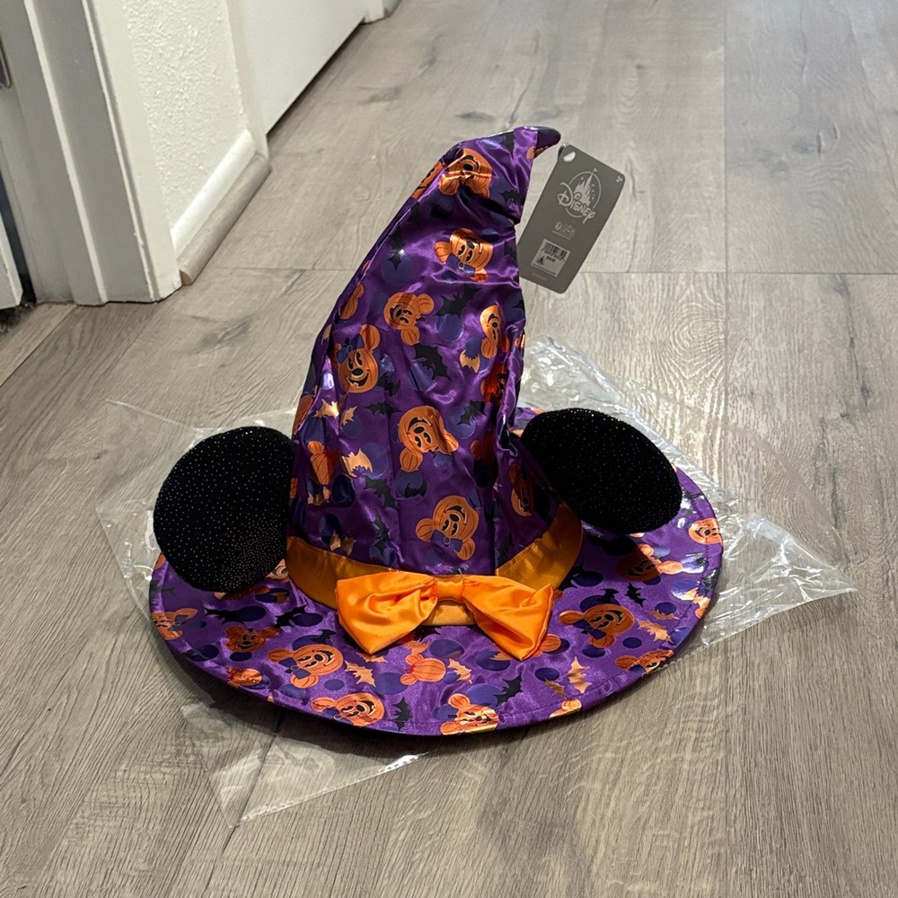 Minnie Mouse Purple Halloween Witch Hat with Pumpkin Orange Accents